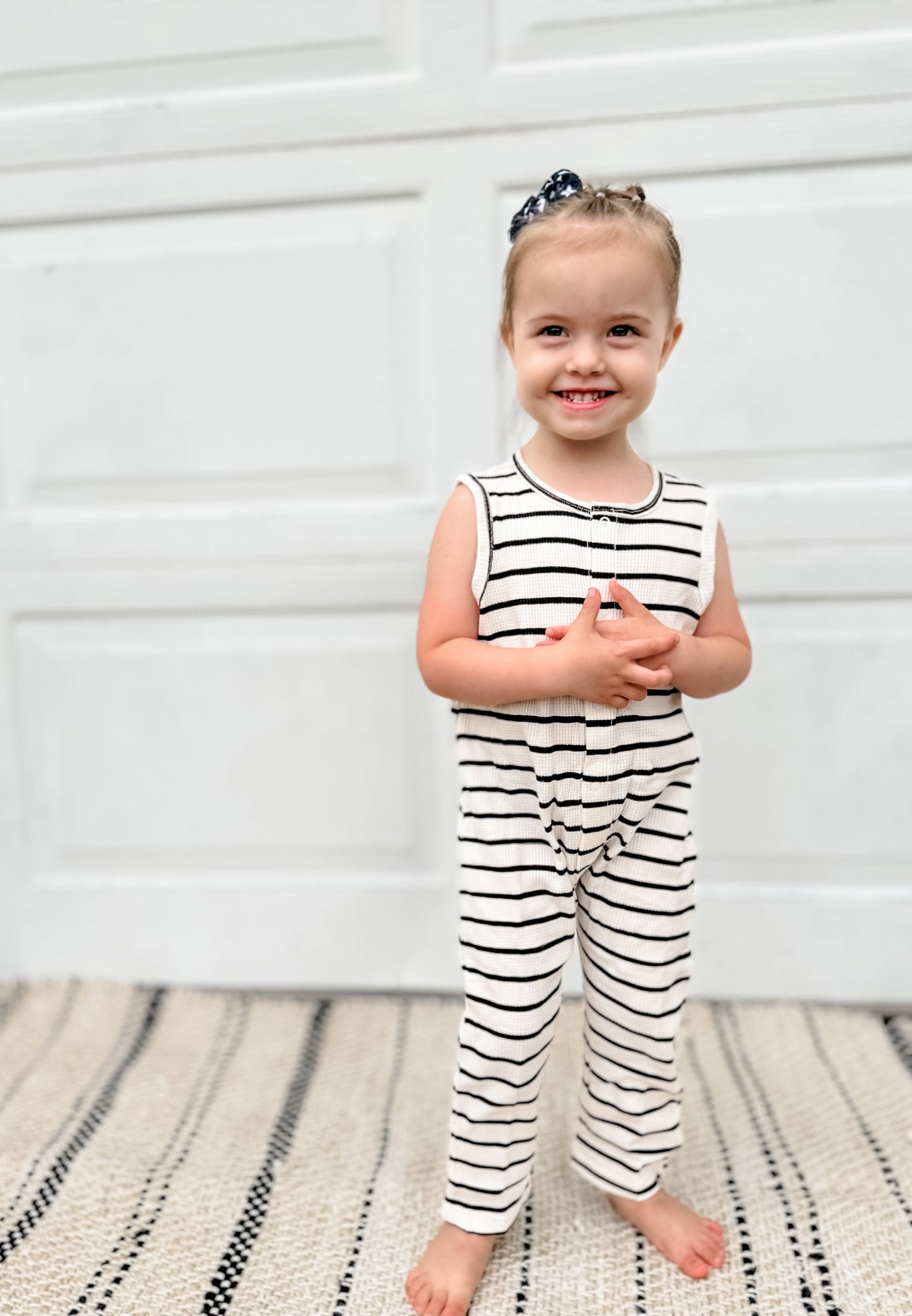 Waffle Romper- Black Stripes