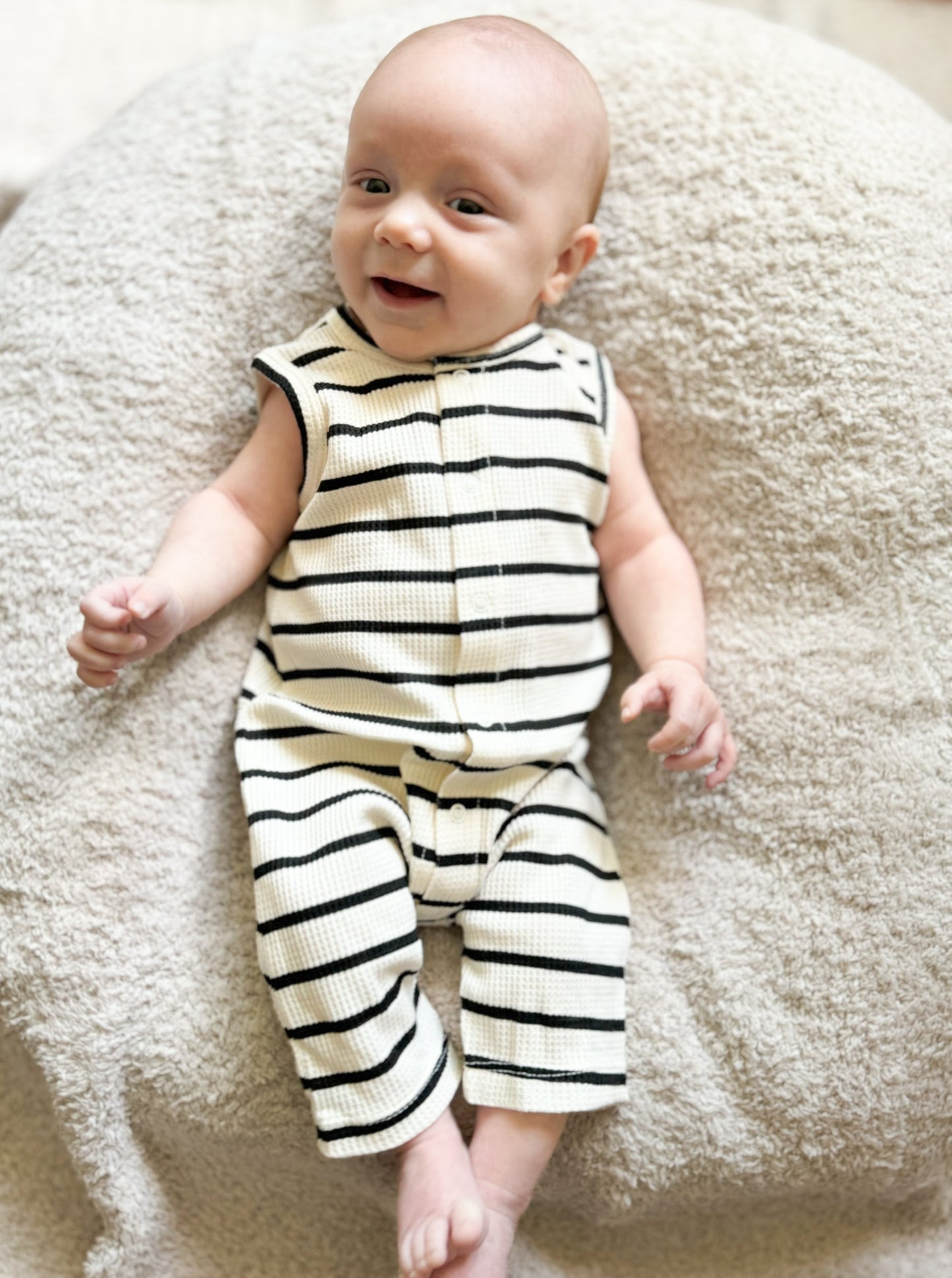 Waffle Romper- Black Stripes