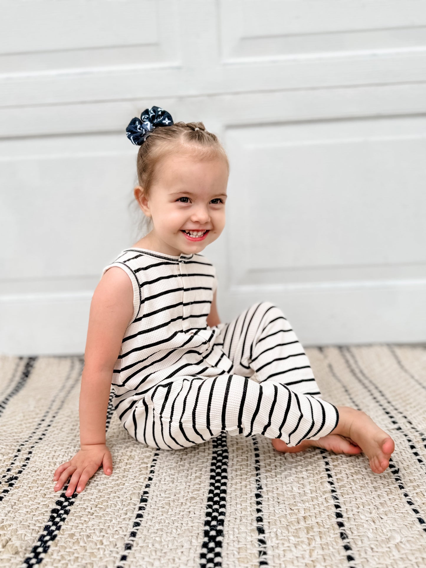 Waffle Romper- Black Stripes