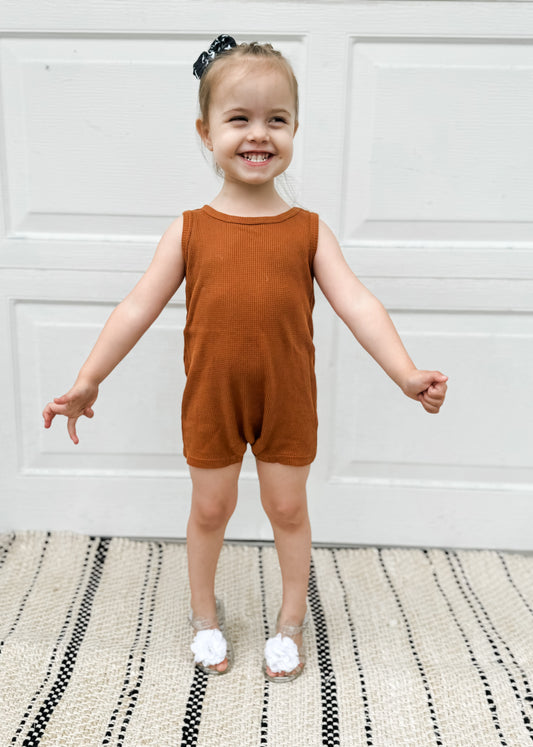 Waffle Shortie Romper- Rust