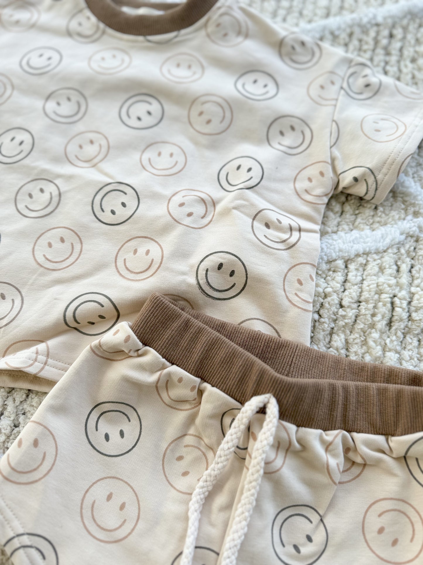 Tan Smiley Short Sleeve Set