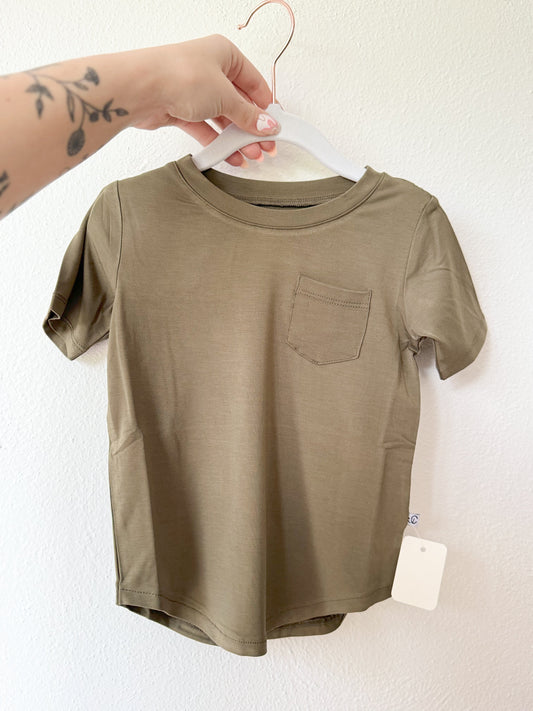 Curved Hem Pocket Tee- Dark Olive