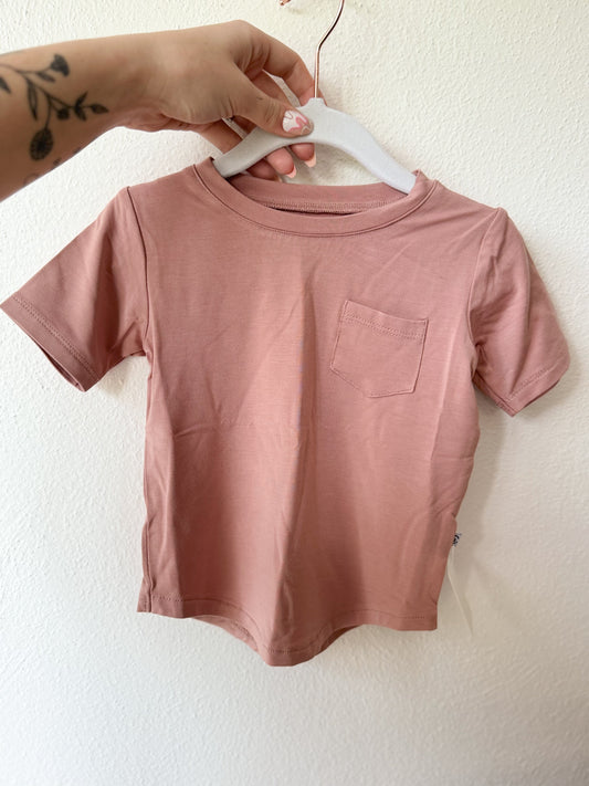 Curved Hem Pocket Tee- Salmon