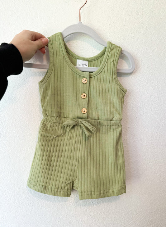 Ribbed Knit Romper- Green