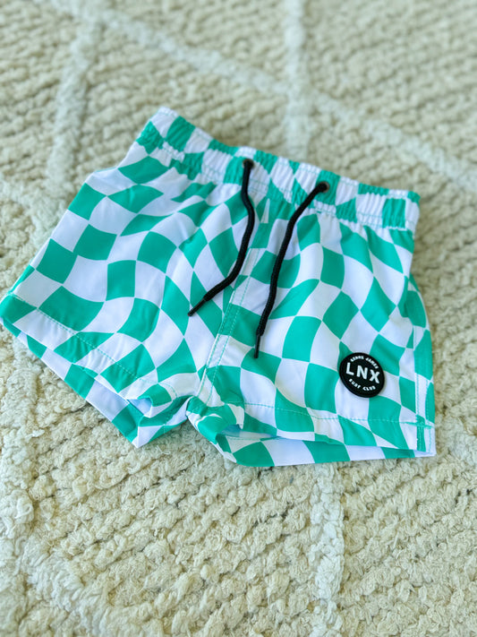 Swim Trunks-Green Checkered